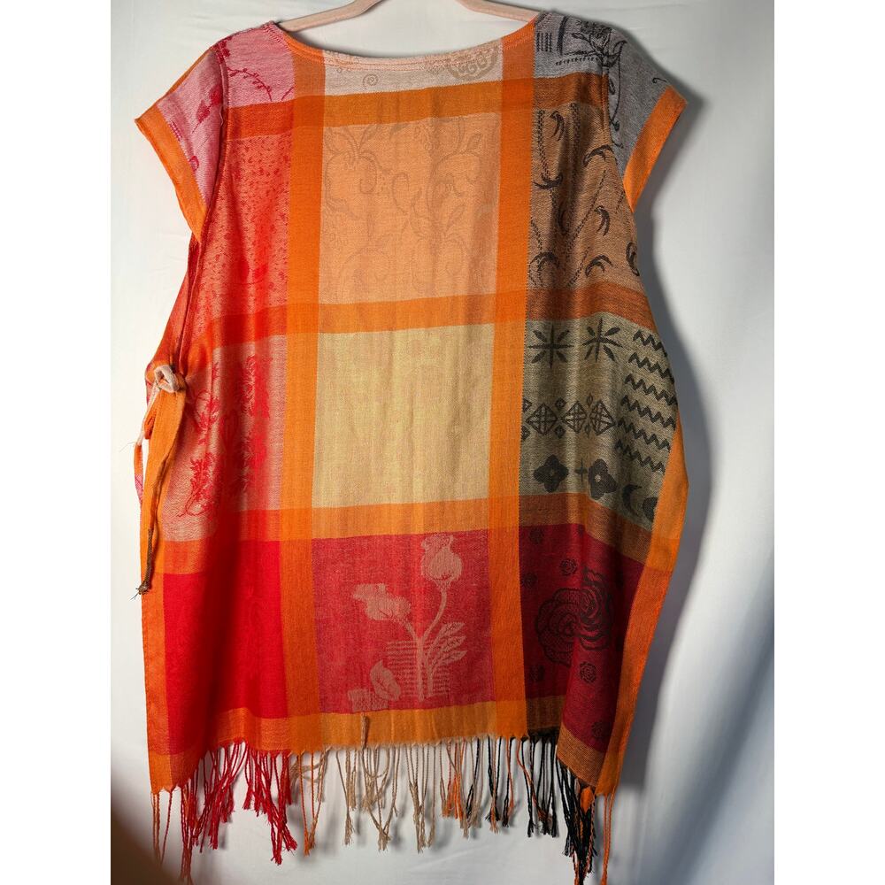 Orange Patchwork Boho Tie Side Tunic 100% Pashmin… - image 4